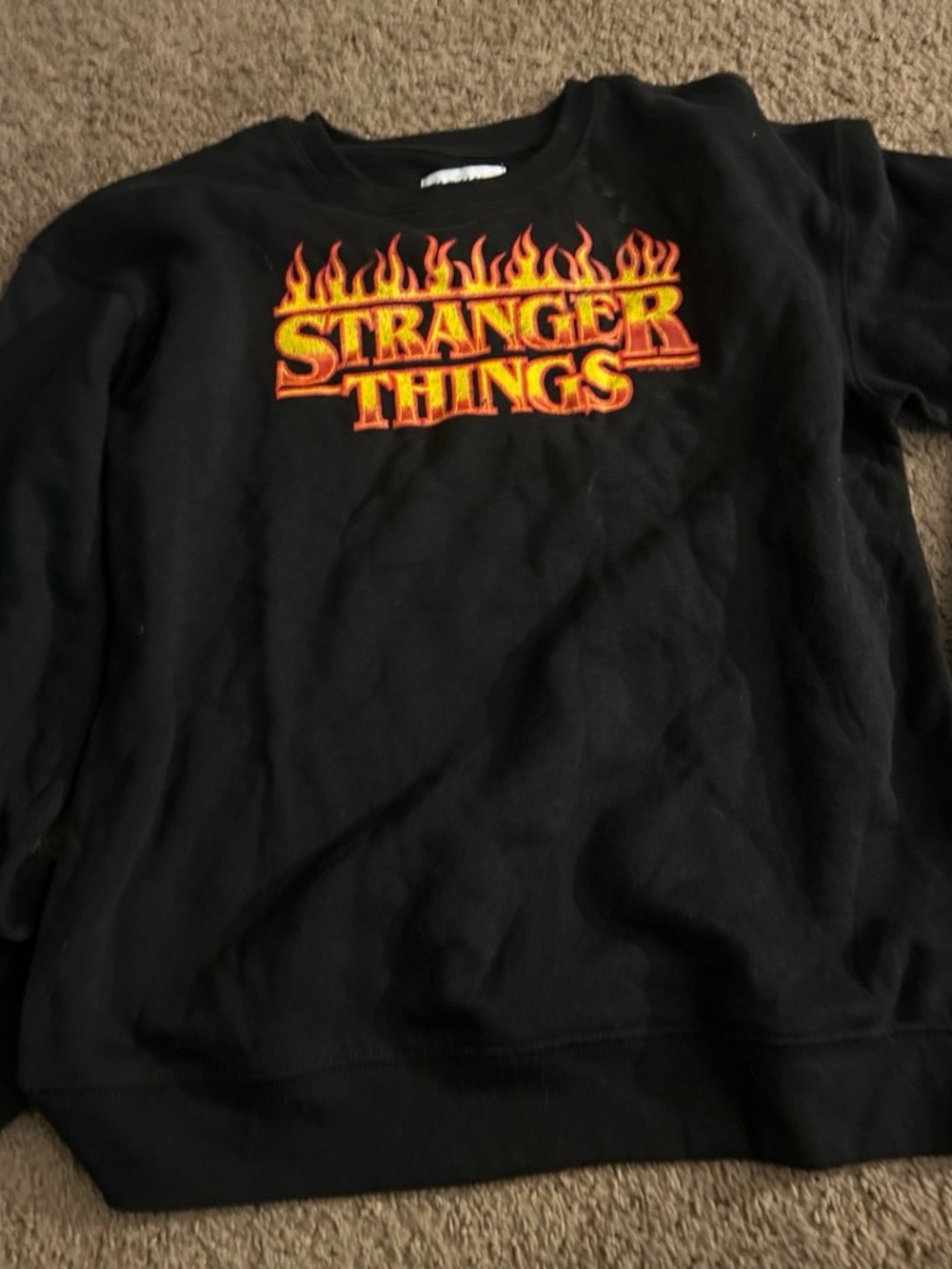 Old Navy Black Sweatshirt with Yellow-Orange Stranger Things Logo